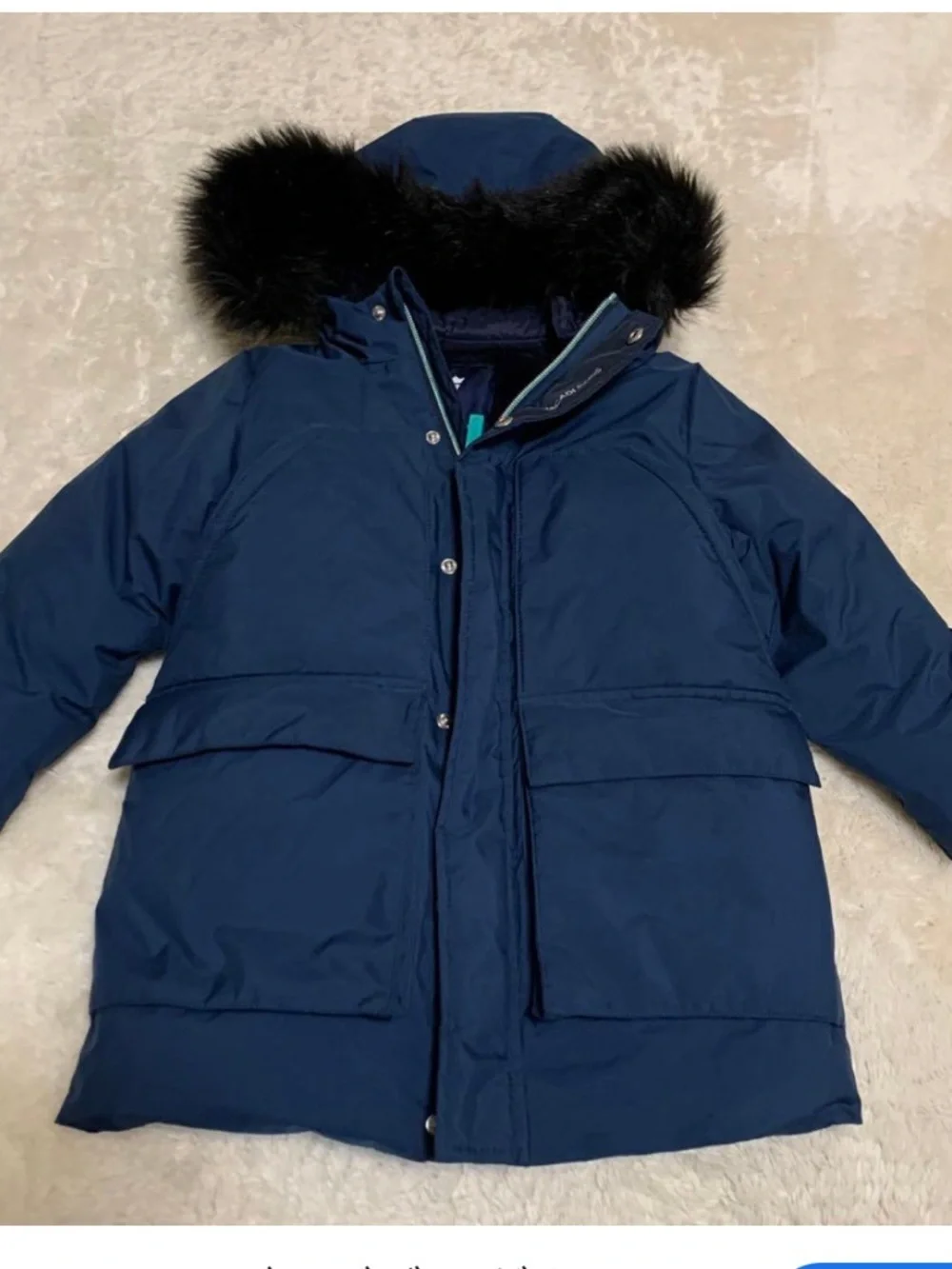 Jacadi Paris Boys Long Down Jacket Navy Blue Coat Faux Fur Hood Size 4